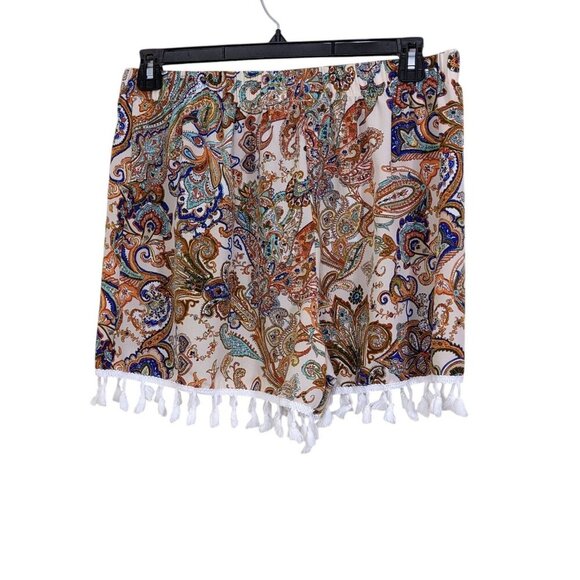 Womens Plus XXL Shorts Paisley Elastic Waist Flowy Tassel Boho Hippie Festival - Picture 3 of 4